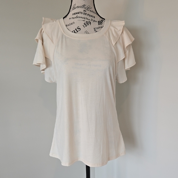 Tops - Elegant Cream Ruffle Sleeve Top